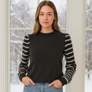 NWT Splendid Tillie Sequin Pullover Wool Blend Sweater Gray Striped XS